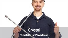  Presentation with mechanic - Colorful presentation enhanced with smiling car mechanic with a wrench isolated white background backdrop and a wine colored foreground