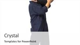  Presentation with tire - Colorful PPT theme enhanced with smiling car mechanic with a tire isolated on white background backdrop and a white colored foreground