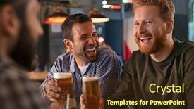  Presentation with cold beer - Cool new slides with smiling-carefree-friends-enjoying-drinking backdrop and a tawny brown colored foreground