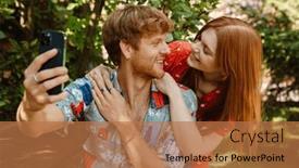  Presentation with ginger - Presentation with smiling-carefree-young-couple background and a coral colored foreground