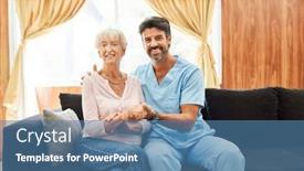  Presentation with carer - Presentation theme consisting of smiling-carer-holding-hand background and a teal colored foreground