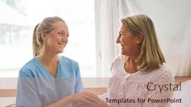  Presentation with rehab - Presentation design enhanced with smiling-caring-female-nurse-holding background and a coral colored foreground