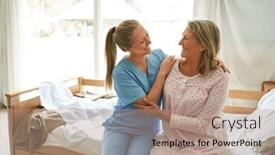  Presentation with caring - Presentation with smiling-caring-nurse-embracing-senior background and a coral colored foreground