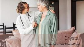  Presentation with grandma - PPT theme with smiling-caring-young-female-nurse background and a coral colored foreground