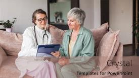  Presentation with grandma - Presentation consisting of smiling-caring-young-female-nurse background and a coral colored foreground