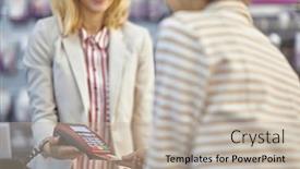  Presentation with processing - Theme featuring smiling-cashier-processing-a-credit background and a mint green colored foreground