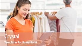  Presentation with office - Slide deck having smiling-casual-businesswoman-volunteering background and a coral colored foreground