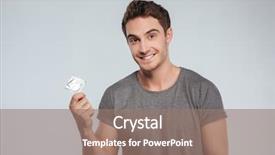  Presentation with condom - Beautiful presentation theme featuring smiling casual man holding condom backdrop and a coral colored foreground