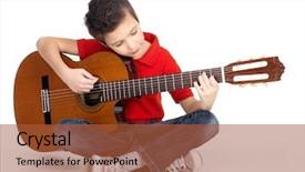  Presentation with acoustic - Presentation theme enhanced with smiling caucasian boy is playing background and a red colored foreground