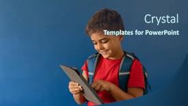  Presentation with school technology - Presentation design having smiling-caucasian-boy-with-school background and a ocean colored foreground