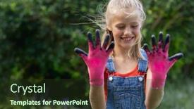  Presentation with home gardening - Beautiful PPT theme featuring smiling-caucasian-girl-in-garden backdrop and a tawny brown colored foreground