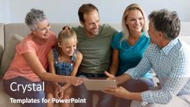 Presentation with grandparents - PPT theme enhanced with smiling-caucasian-grandparents-on-couch background and a tawny brown colored foreground