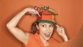  Presentation with propeller - Beautiful PPT theme featuring smiling caucasian mid-adult woman pointing and wearing propeller cap on orange background backdrop and a coral colored foreground