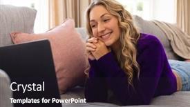  Presentation with living life - PPT theme enhanced with smiling-caucasian-woman-lying background and a wine colored foreground