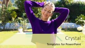  Presentation with blue eyes technology close up - Presentation theme consisting of smiling-caucasian-woman-with-eyes background and a blonde colored foreground