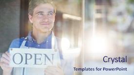  Presentation with globe and open bible - Presentation theme consisting of smiling chef holding open sign background and a  colored foreground