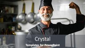  Presentation with flexing - Presentation theme having smiling-chef-in-uniform-flexing and a dark gray colored foreground