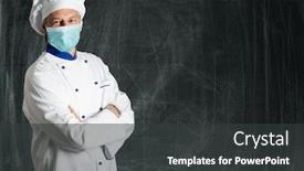  Presentation with chef blackboard - Cool new presentation theme with smiling-chef-posing-against backdrop and a dark gray colored foreground