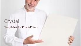  Presentation with restaurant menu - Slides consisting of smiling chef showing restaurant menu background and a sky blue colored foreground