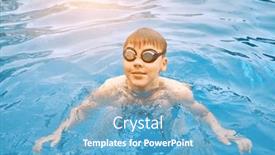  Presentation with swim boy - PPT theme consisting of smiling-child-boy-portrait background and a teal colored foreground