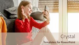  Presentation with smartphone - Presentation consisting of smiling-child-girl-communicates background and a soft green colored foreground