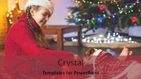  Presentation with child tree - Slide deck having smiling child with dog near christmas tree at home merry christmas and happy new year background and a red colored foreground