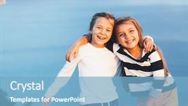  Presentation with navy blue - Amazing PPT theme having smiling children hugging over blue backdrop and a light blue colored foreground