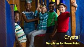  Presentation with children birthday - Theme consisting of smiling children in jungle gym background and a wine colored foreground