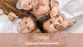  Presentation with heads - Audience pleasing slide set consisting of smiling children lying with their heads together isolated on white background backdrop and a coral colored foreground