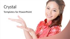  Presentation with malaysian traditional dress - Presentation design consisting of smiling chinese woman dress traditional background and a white colored foreground
