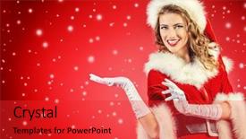  Presentation with girl christmas - Beautiful slide deck featuring smiling christmas girl over red backdrop and a red colored foreground