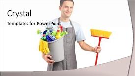  Presentation with plain clear navy blue blue and white cloudy - Audience pleasing theme consisting of smiling cleaner isolated on white background backdrop and a white colored foreground