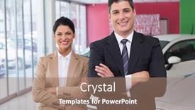  Presentation with car - Audience pleasing slides consisting of smiling-colleagues-standing-with-arms backdrop and a coral colored foreground