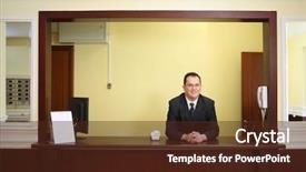  Presentation with equality in the workplace - Beautiful PPT layouts featuring smiling concierge behind the counter backdrop and a tawny brown colored foreground