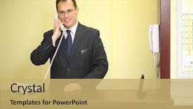  Presentation with workplace - Amazing theme having smiling concierge behind the counter backdrop and a yellow colored foreground