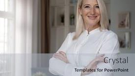  Presentation with woman leader - Presentation theme having smiling-confident-stylish-mature-middle background and a  colored foreground
