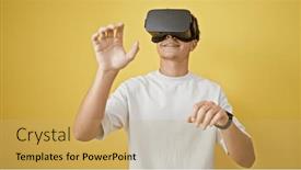  Presentation with futuristic glasses - Slides with smiling-confident-young-hispanic-teenager and a coral colored foreground