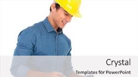  Presentation with engineering - PPT theme featuring smiling construction engineering student reading his notes on a clipboard on white background background and a white colored foreground