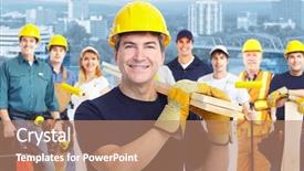  Presentation with architecture construction - Presentation theme enhanced with smiling construction worker man architecture background and a coral colored foreground