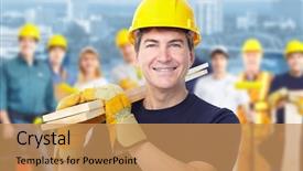  Presentation with architecture construction - Presentation with smiling construction worker man architecture background and a coral colored foreground