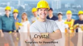  Presentation with architecture construction - Cool new PPT theme with smiling construction worker man architecture backdrop and a coral colored foreground