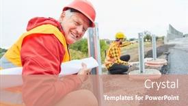  Presentation with construction site construction - Slide set having smiling-construction-worker-on-construction background and a coral colored foreground