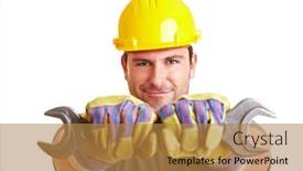  Presentation with construction - Cool new slide set with smiling-construction-worker-shows backdrop and a gold colored foreground