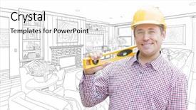  Presentation with living room - Slides having smiling contractor in hard hat background and a white colored foreground