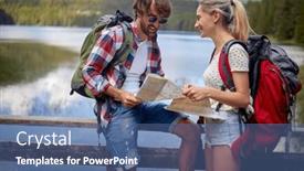 Presentation with backpacks - Slide set enhanced with smiling-couple-by-the-lake background and a  colored foreground