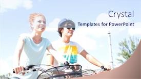  Presentation with cycling - Colorful slide set enhanced with smiling couple cycling against sky backdrop and a sky blue colored foreground