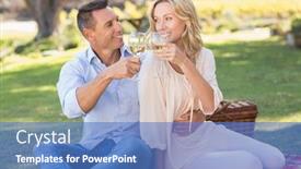  Presentation with toasting - Slide deck having smiling couple drinking wine and toasting in parkland background and a teal colored foreground