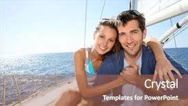  Presentation with sailboat - Theme having smiling couple enjoying cruising journey on sailboat background and a coral colored foreground