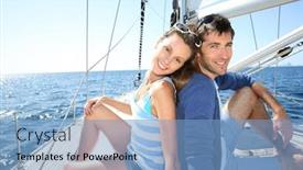  Presentation with sailboat - Presentation theme consisting of smiling couple enjoying cruising journey on sailboat background and a light blue colored foreground