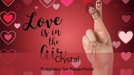  Presentation with fingers - Slides with smiling couple fingers with love message against digitally generated background background and a red colored foreground